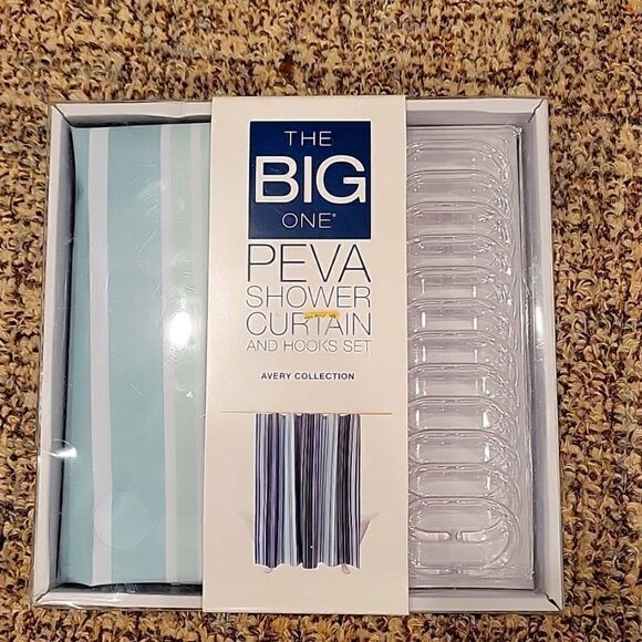 The Big one Peva Shower Curtain and hooks set - Picture 1 of 5